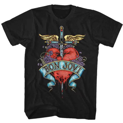 Camiseta Básica Bon Jovi Heart Black