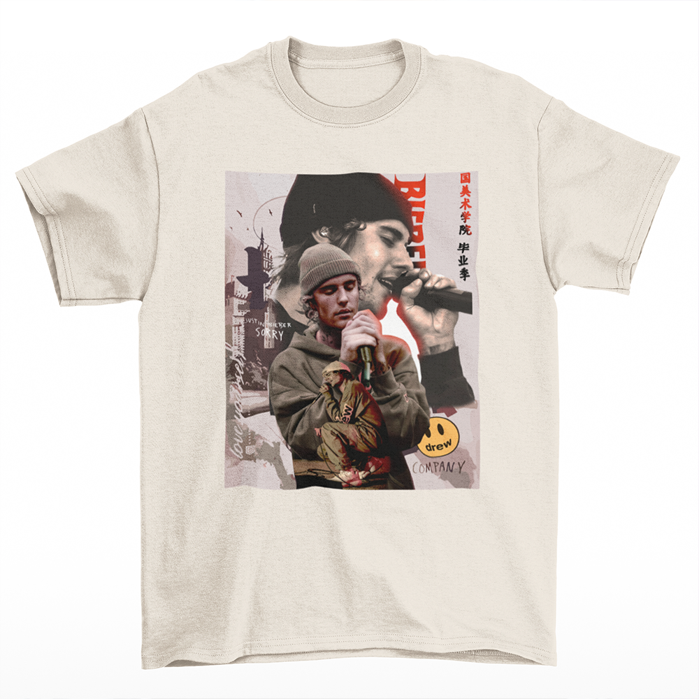 Camiseta Básica Justin Bieber Graphic 90's- Pérola