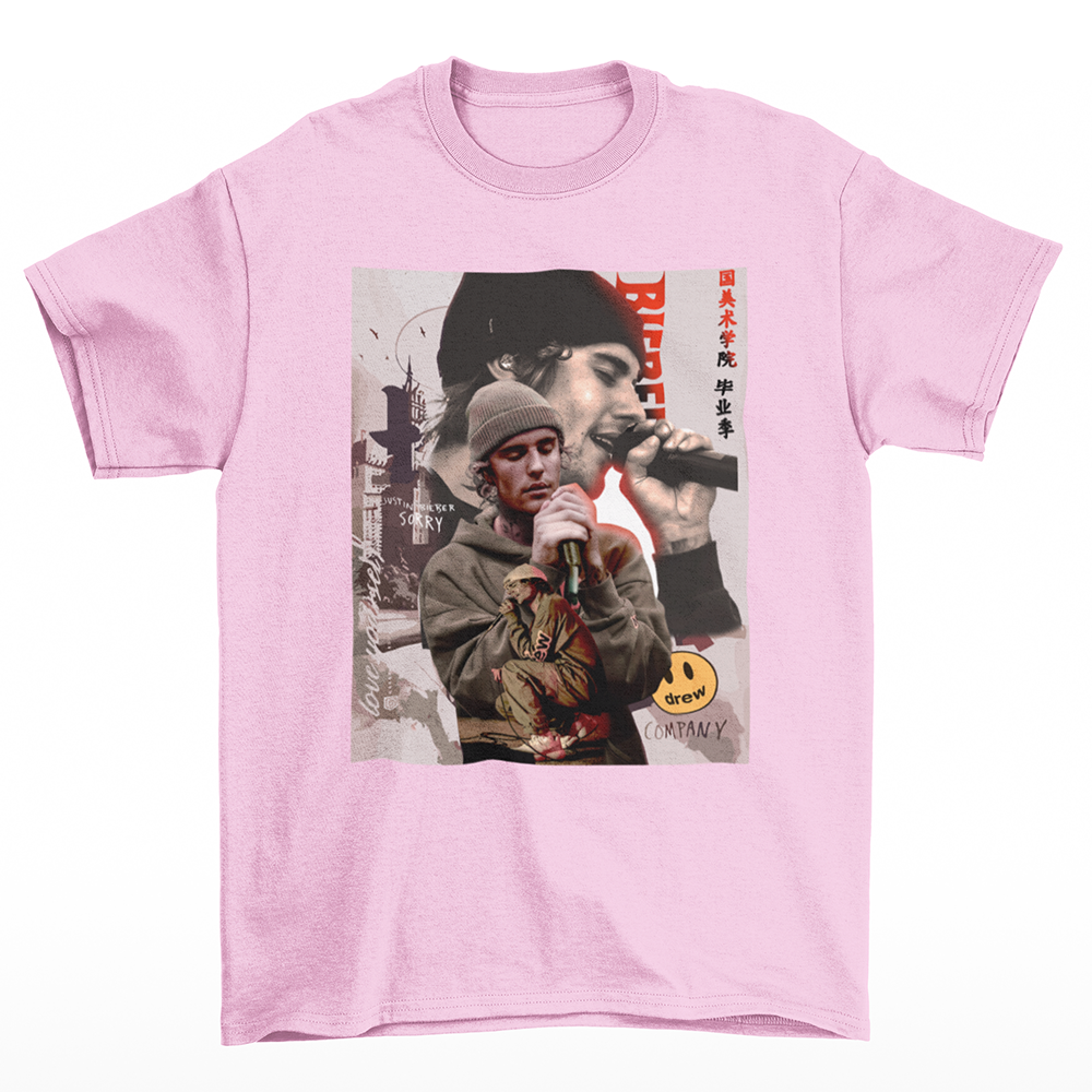 Camiseta Básica Justin Bieber Graphic 90's- Rosa bebe