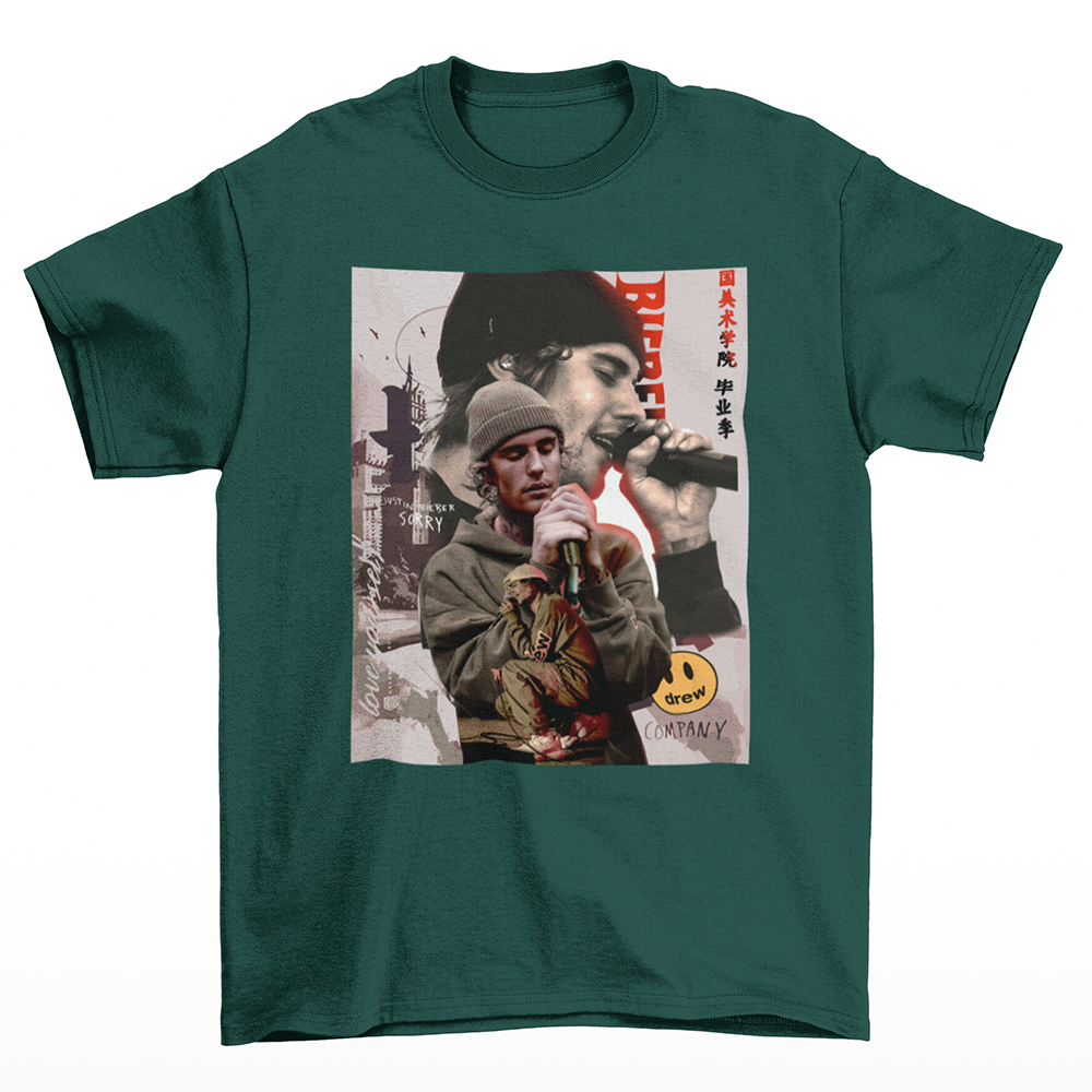 Camiseta Básica Justin Bieber Graphic 90's- Verde