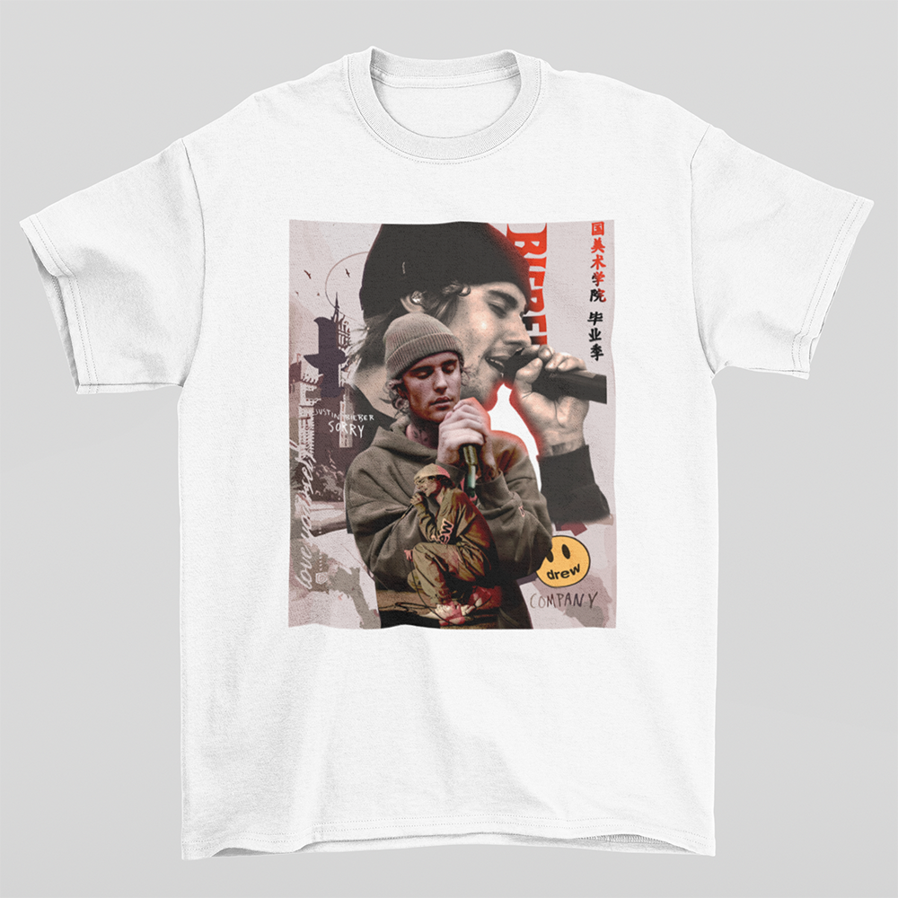 Camiseta Básica Justin Bieber Graphic 90's- Branco