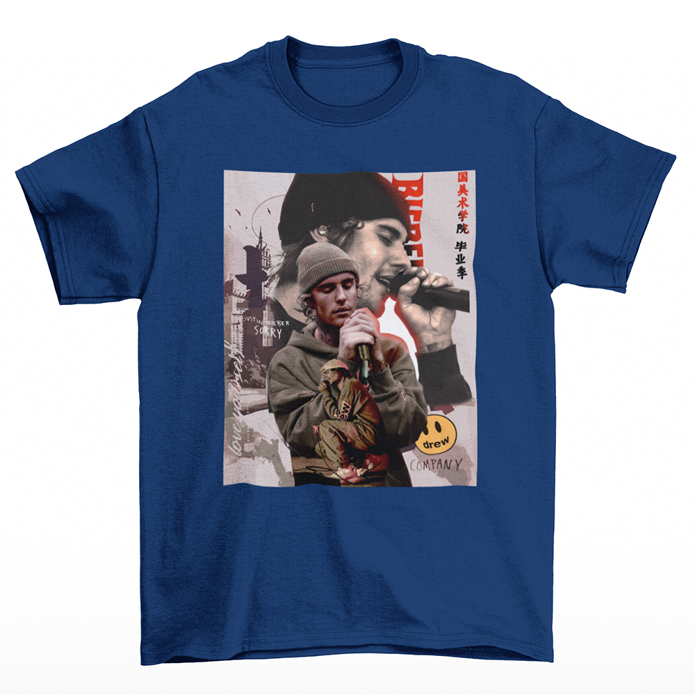 Camiseta Básica Justin Bieber Graphic 90's- Azul-marinho