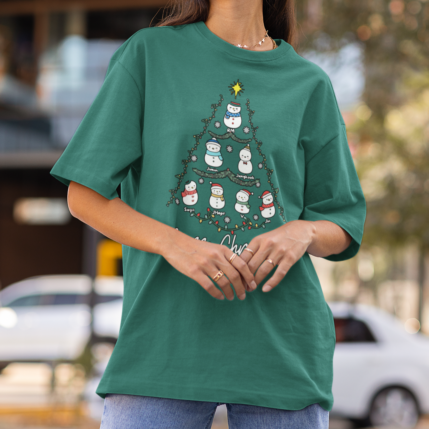 Camiseta Básica Christmas Bts Tree- verde