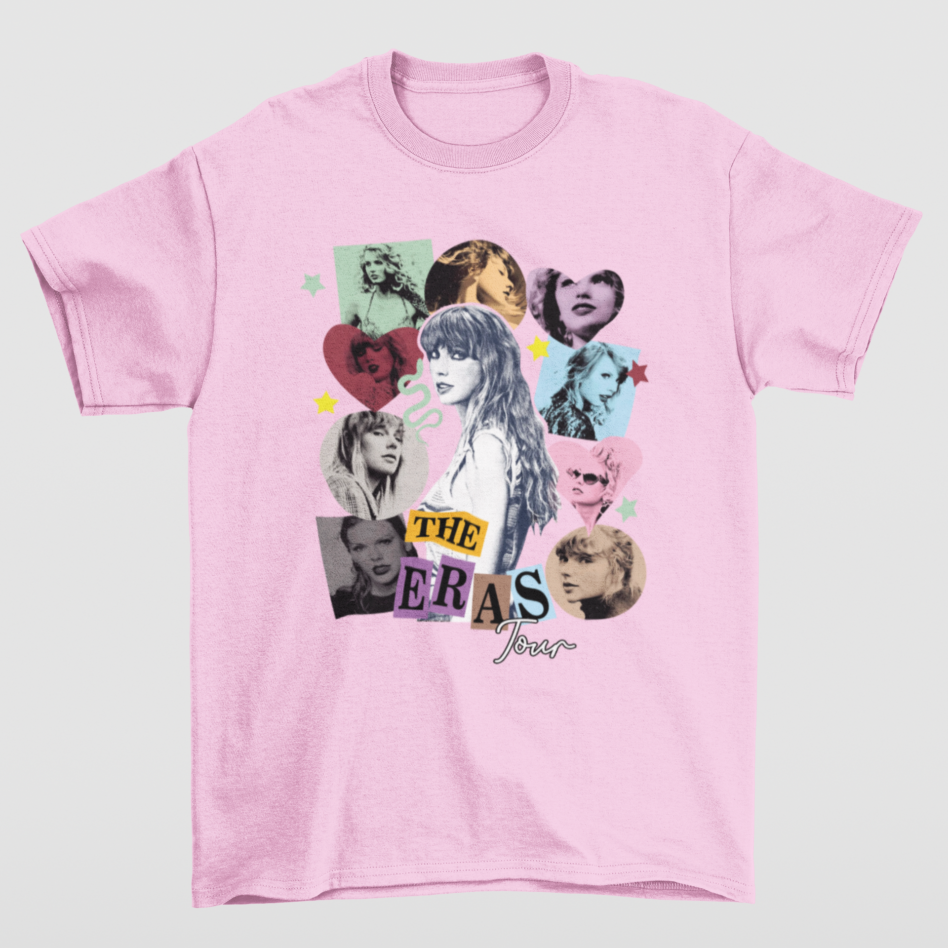 Camiseta Básica Taylor Swift The Eras Tour Hearts- rosa bebe