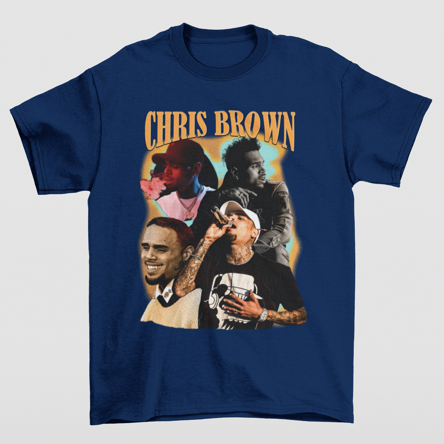 Camiseta Básica Chris Brown Graphic- AZUL-MARINHO