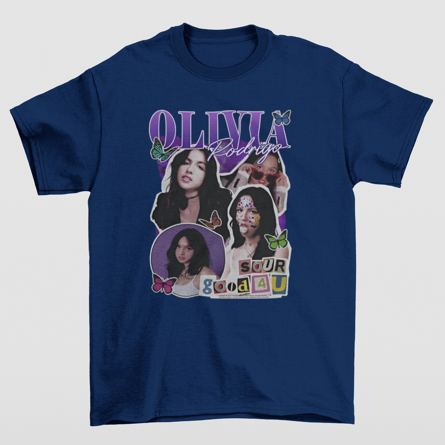 Camiseta Básica Olivia Rodrigo Sour Good 4U- azul-marinho