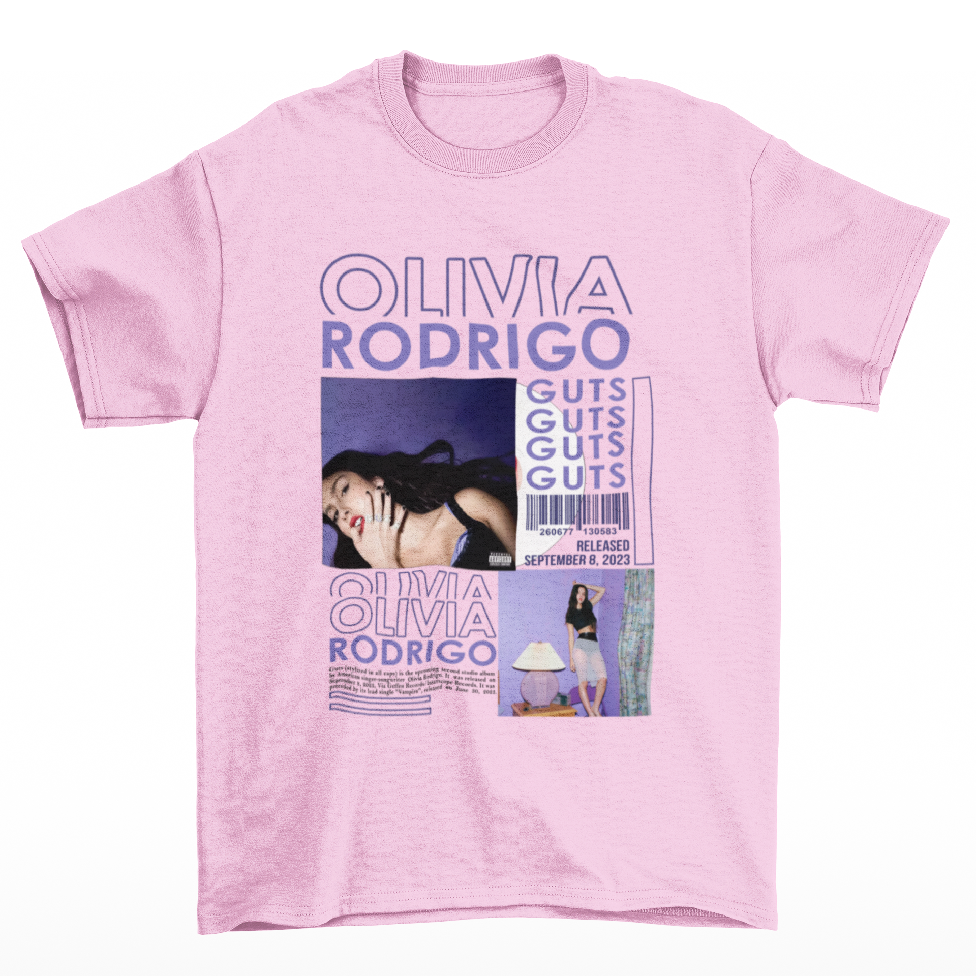 Camiseta Básica Olivia Rodrigo Guts- rosa bebe