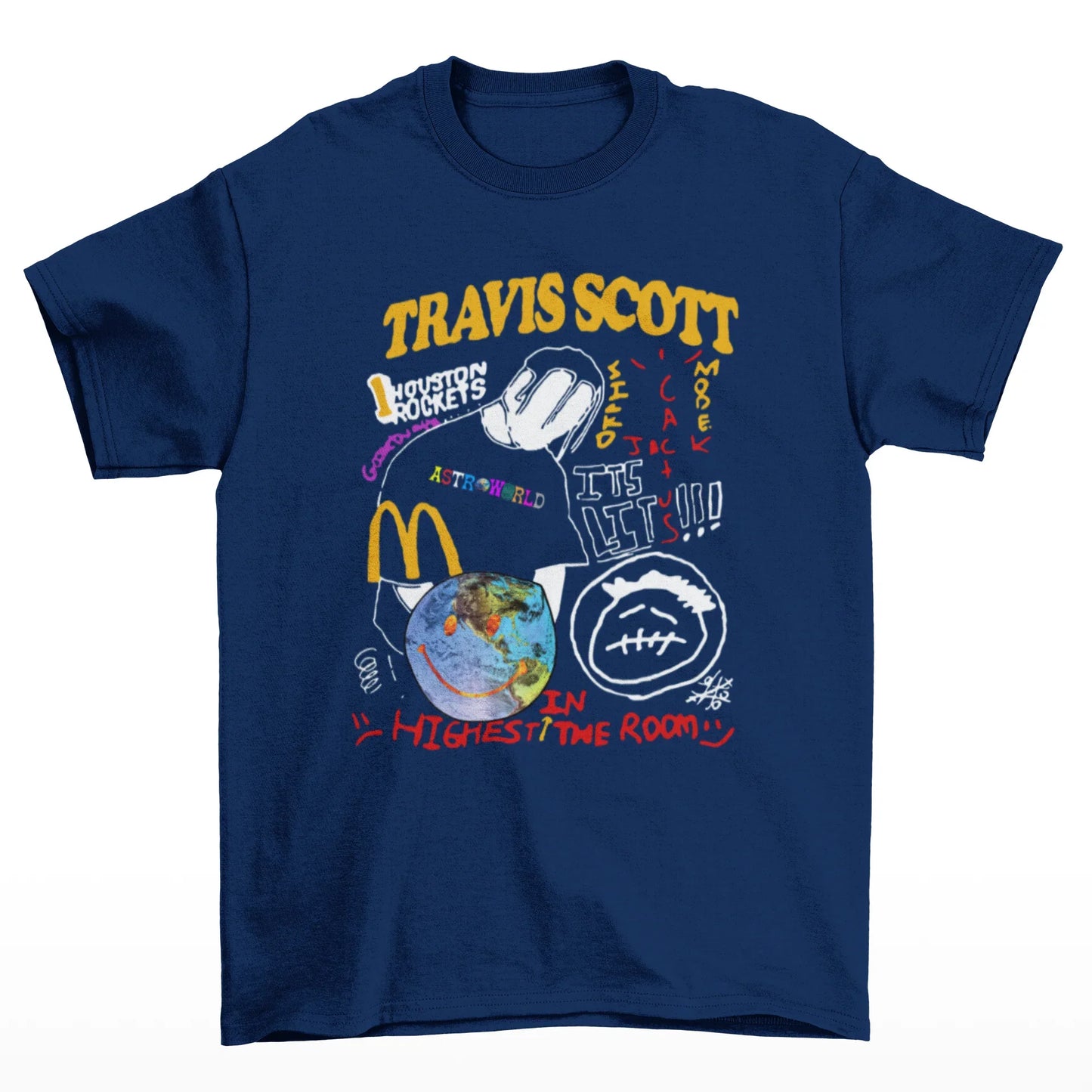 Camiseta Básica Travis Scott Albuns Collab - azul-marinho