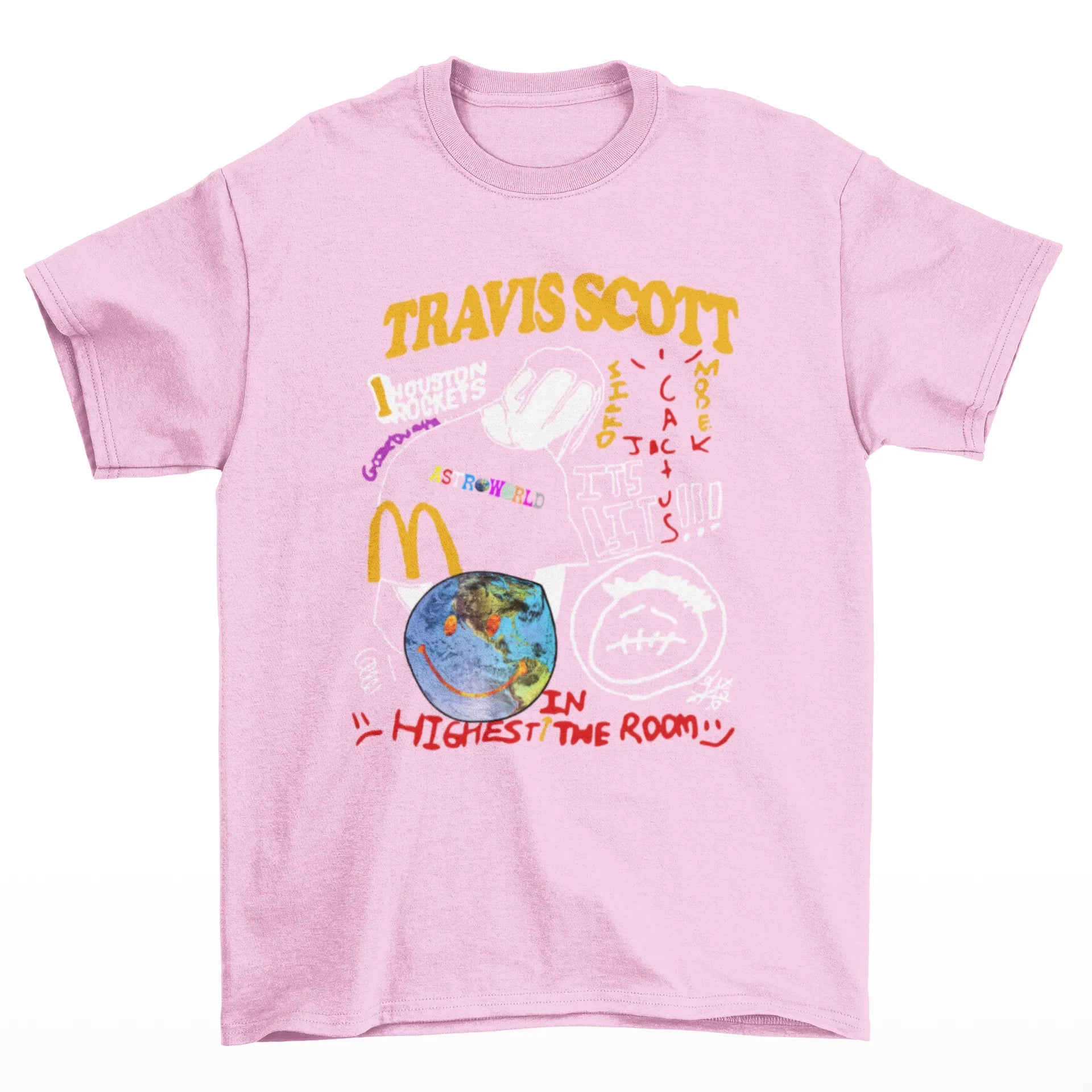 Camiseta Básica Travis Scott Albuns Collab - rosa bebe