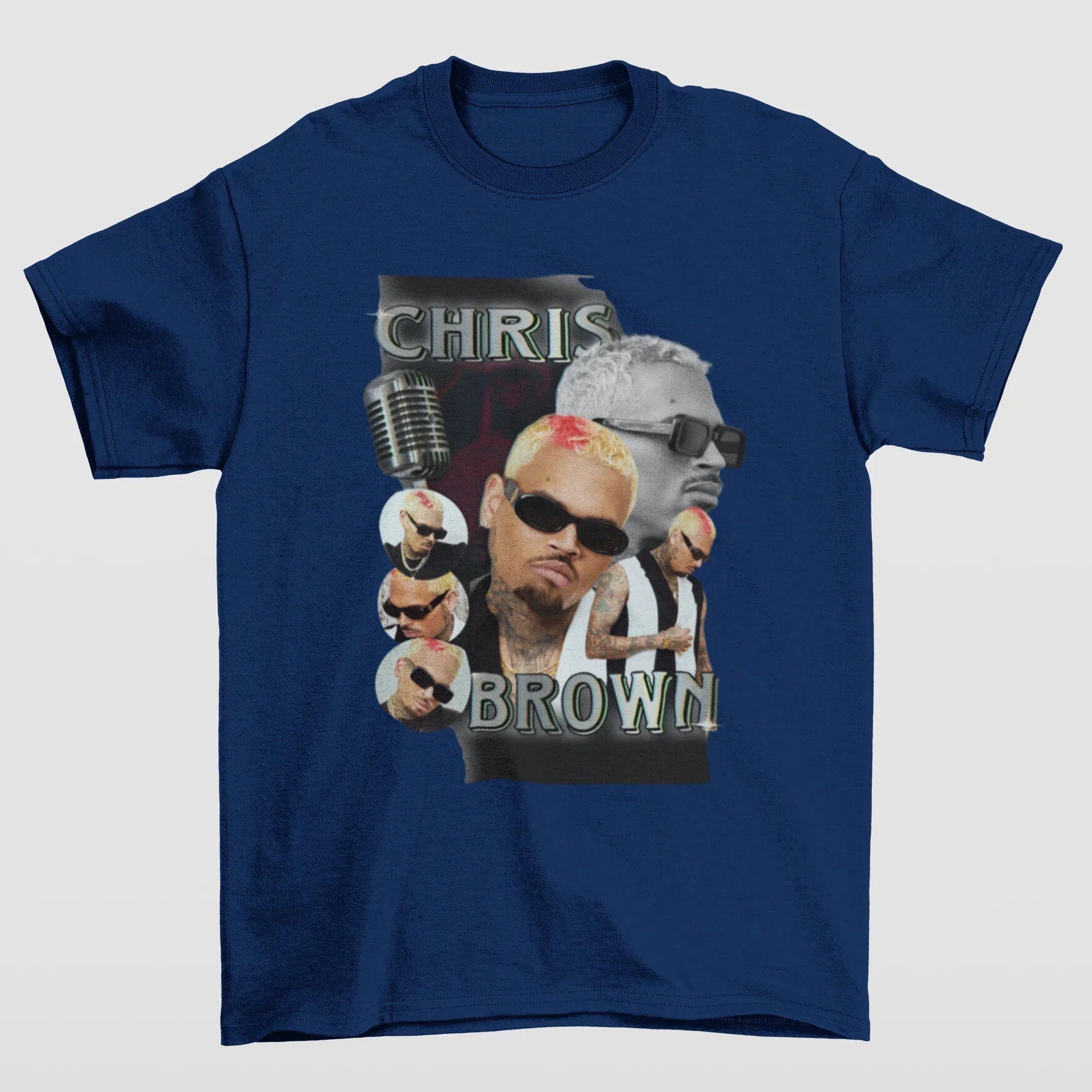 Camiseta Básica Chris Brown Aesthetic Graphic- azul-marinho