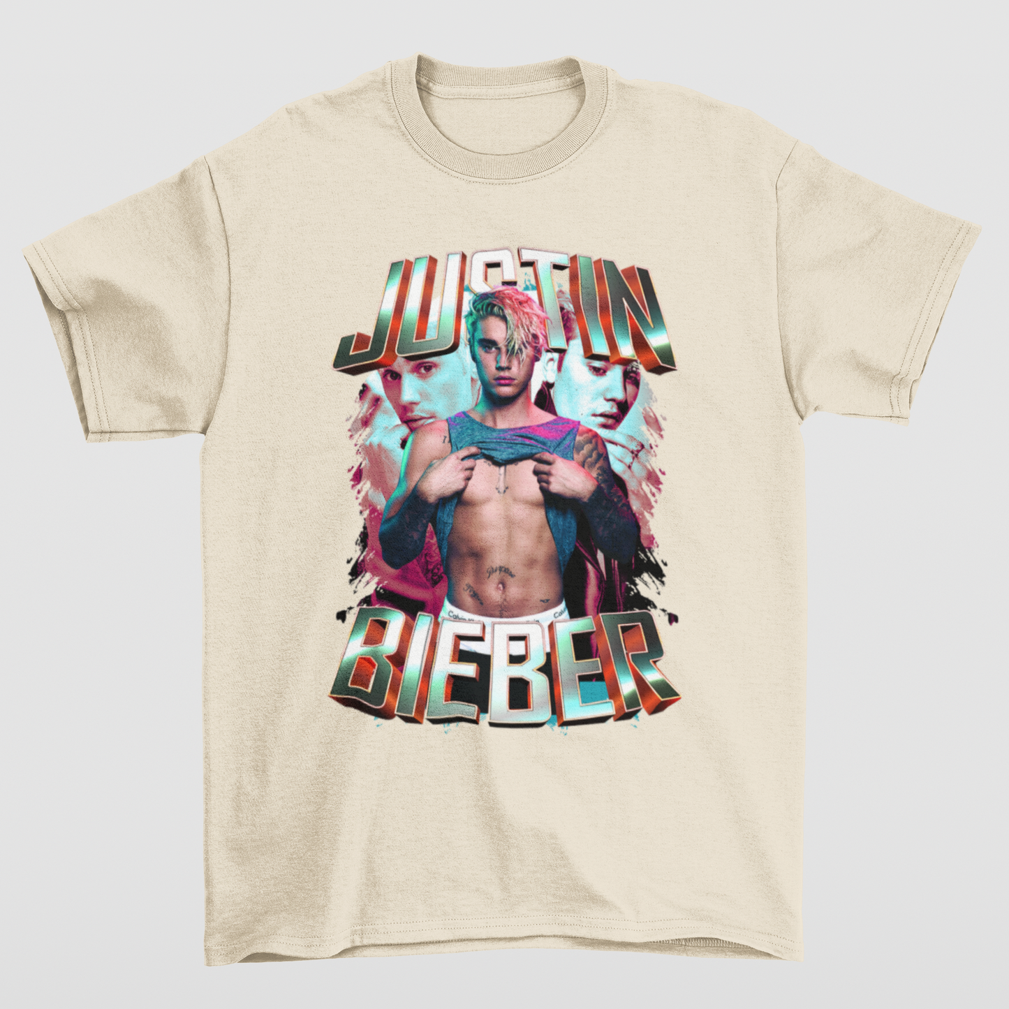 Camiseta Básica Justin Bieber Graphic Sexy- pérola