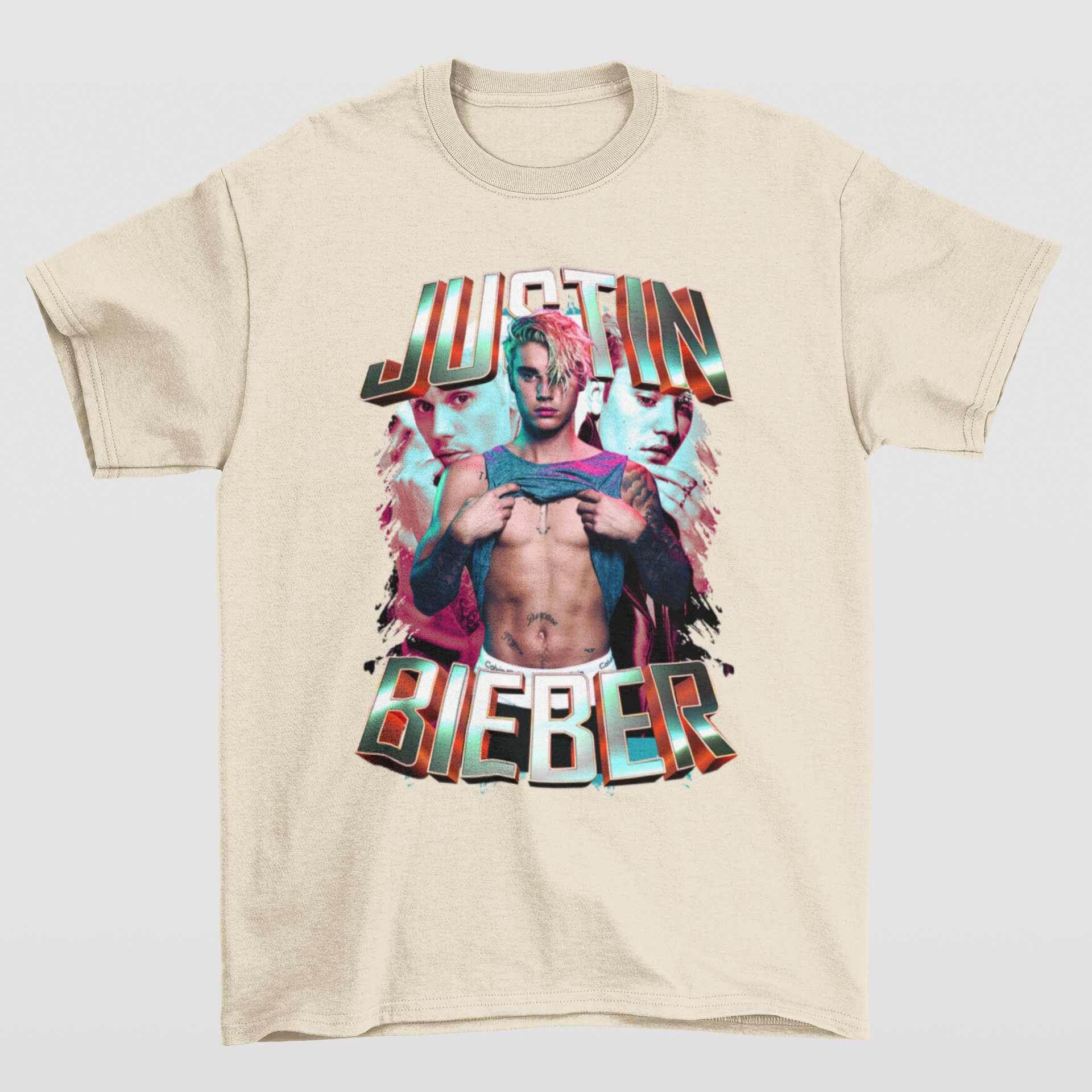 Camiseta Básica Justin Bieber Graphic Sexy- pérola