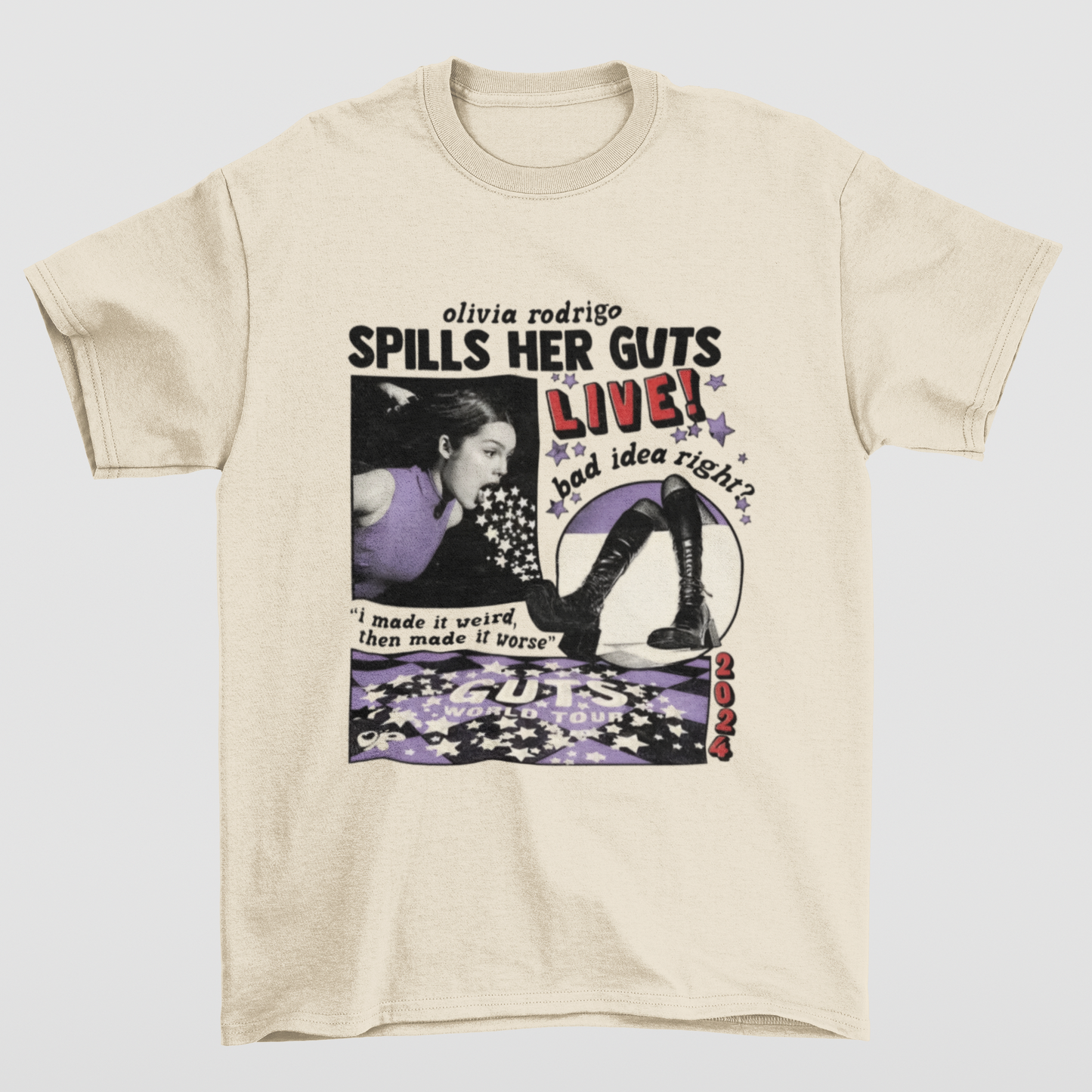 Camiseta Básica Olivia Rodrigo Spills Her Guts
