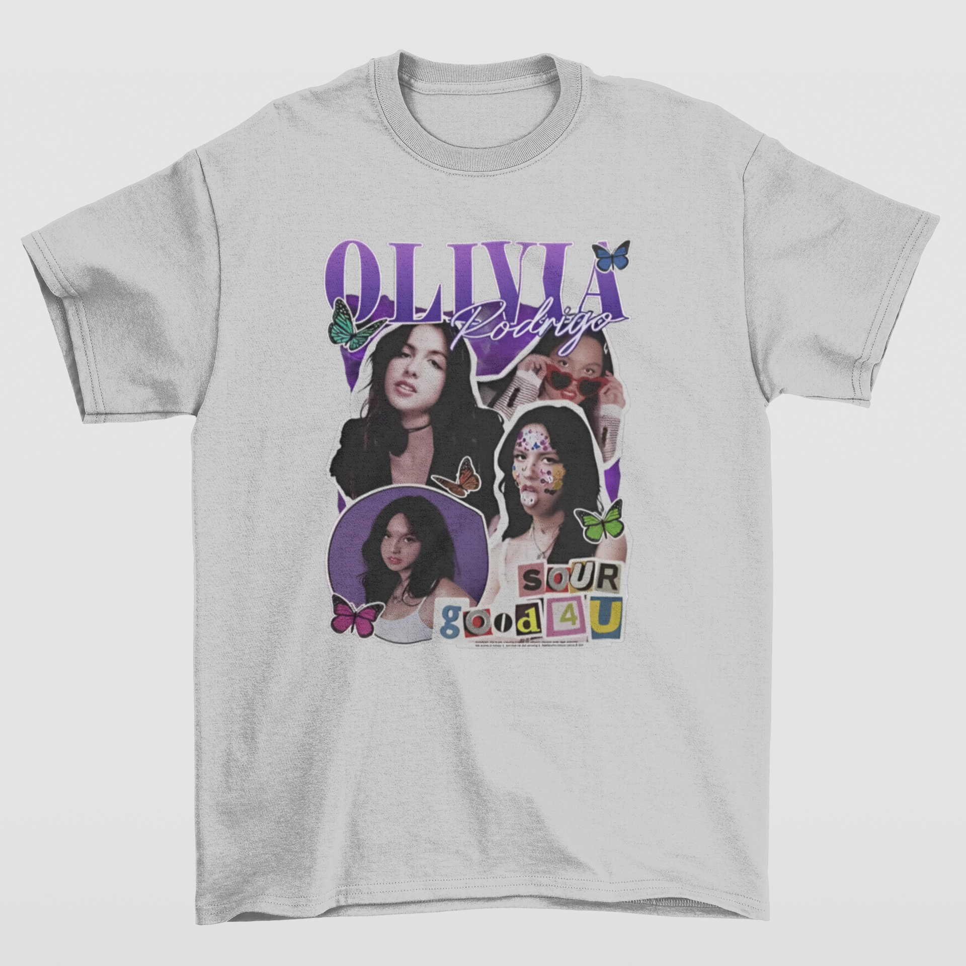 Camiseta Básica Olivia Rodrigo Sour Good 4U- cinza