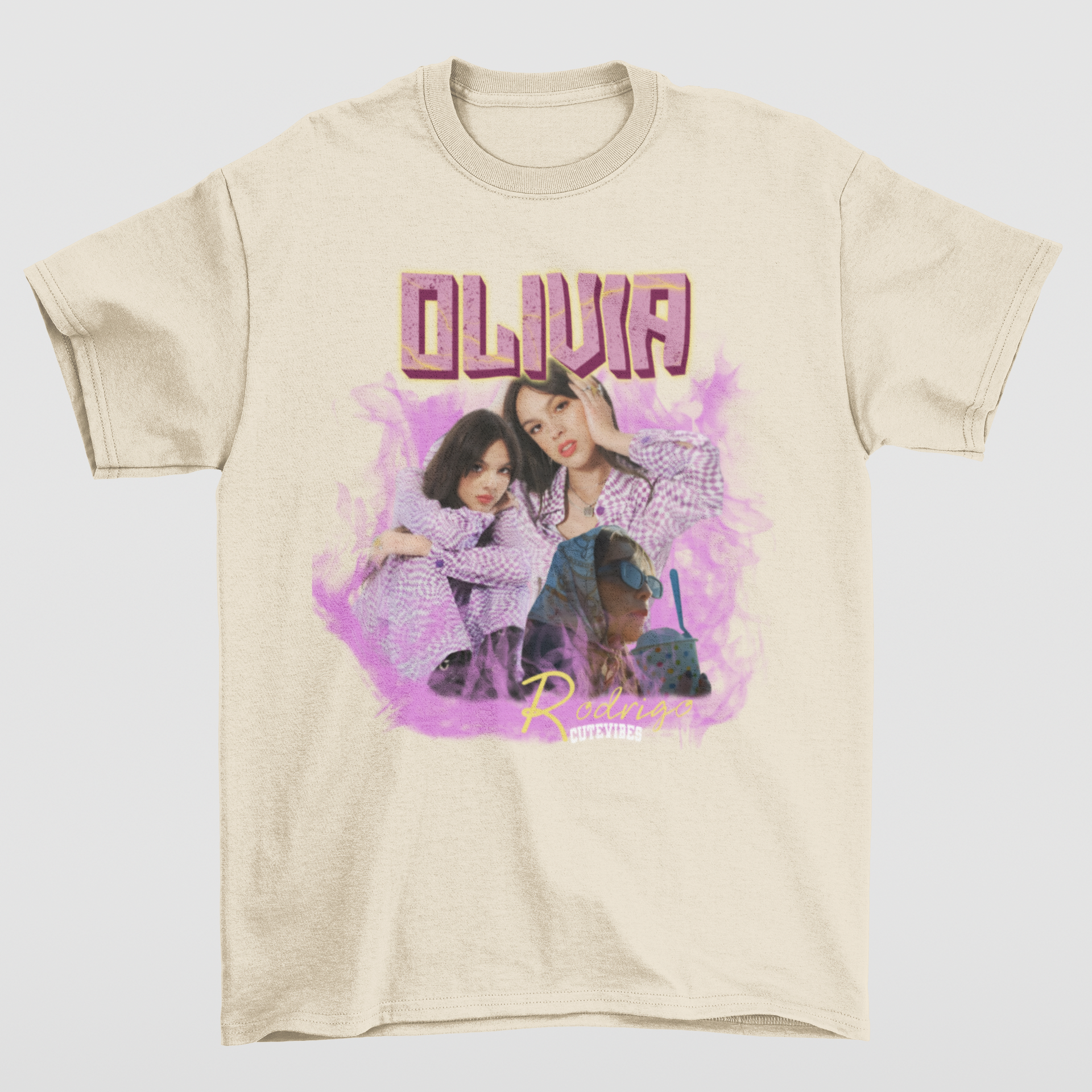 Camiseta Básica Olivia Rodrigo Cute Vibes- pérola