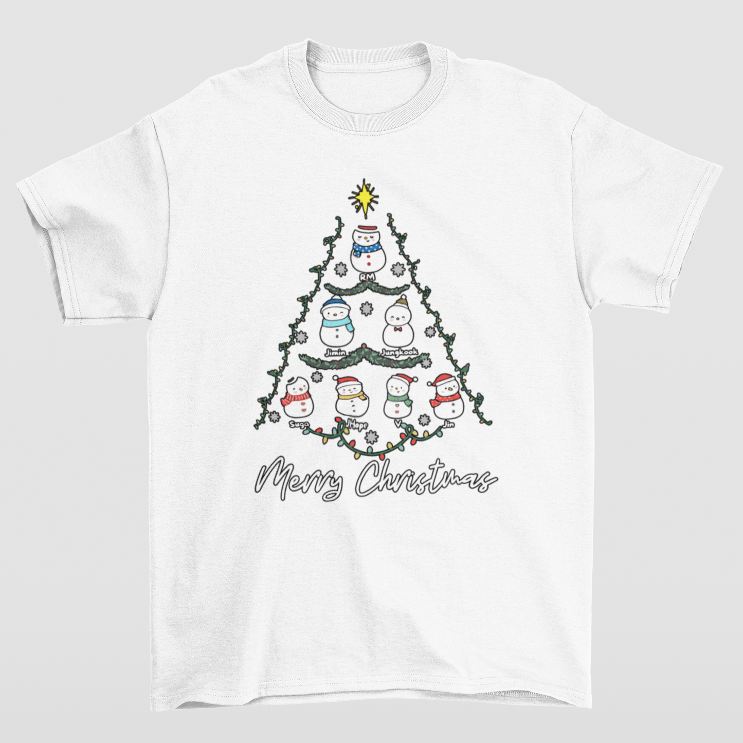 Camiseta Básica Christmas Bts Tree- branco