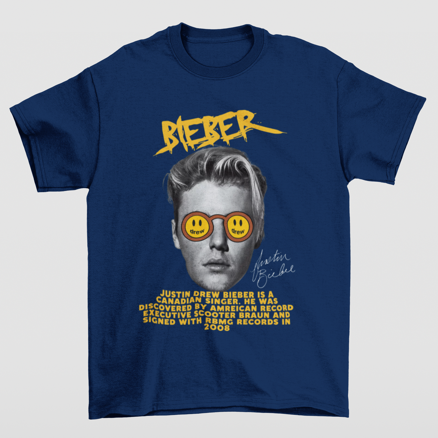 Camiseta Básica Justin Bieber Drew History- azul-marinho