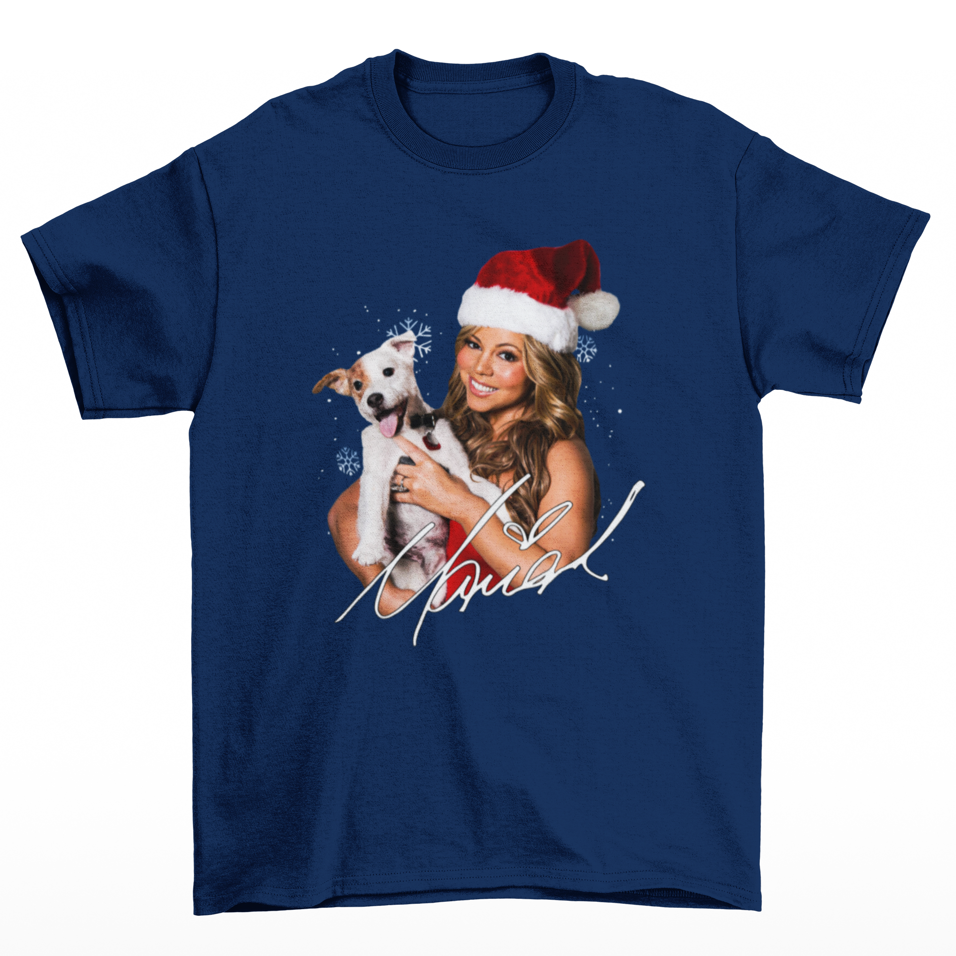 Camiseta Básica Christmas Mariah Carey With A Dog- AZUL-MARINHO