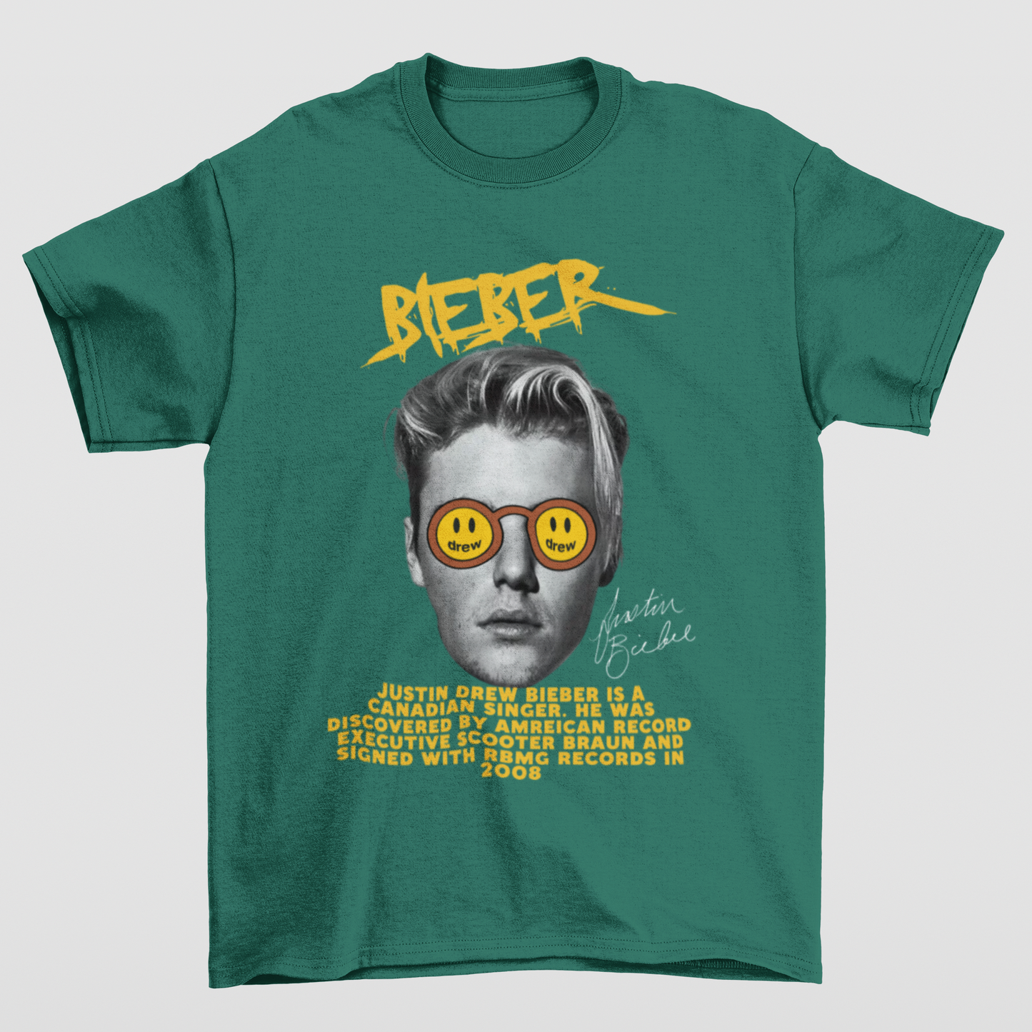 Camiseta Básica Justin Bieber Drew History- verde