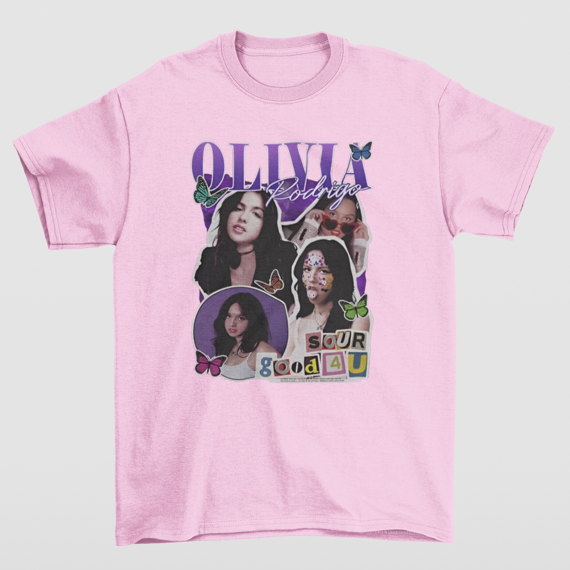 Camiseta Básica Olivia Rodrigo Sour Good 4U- rosa bebe