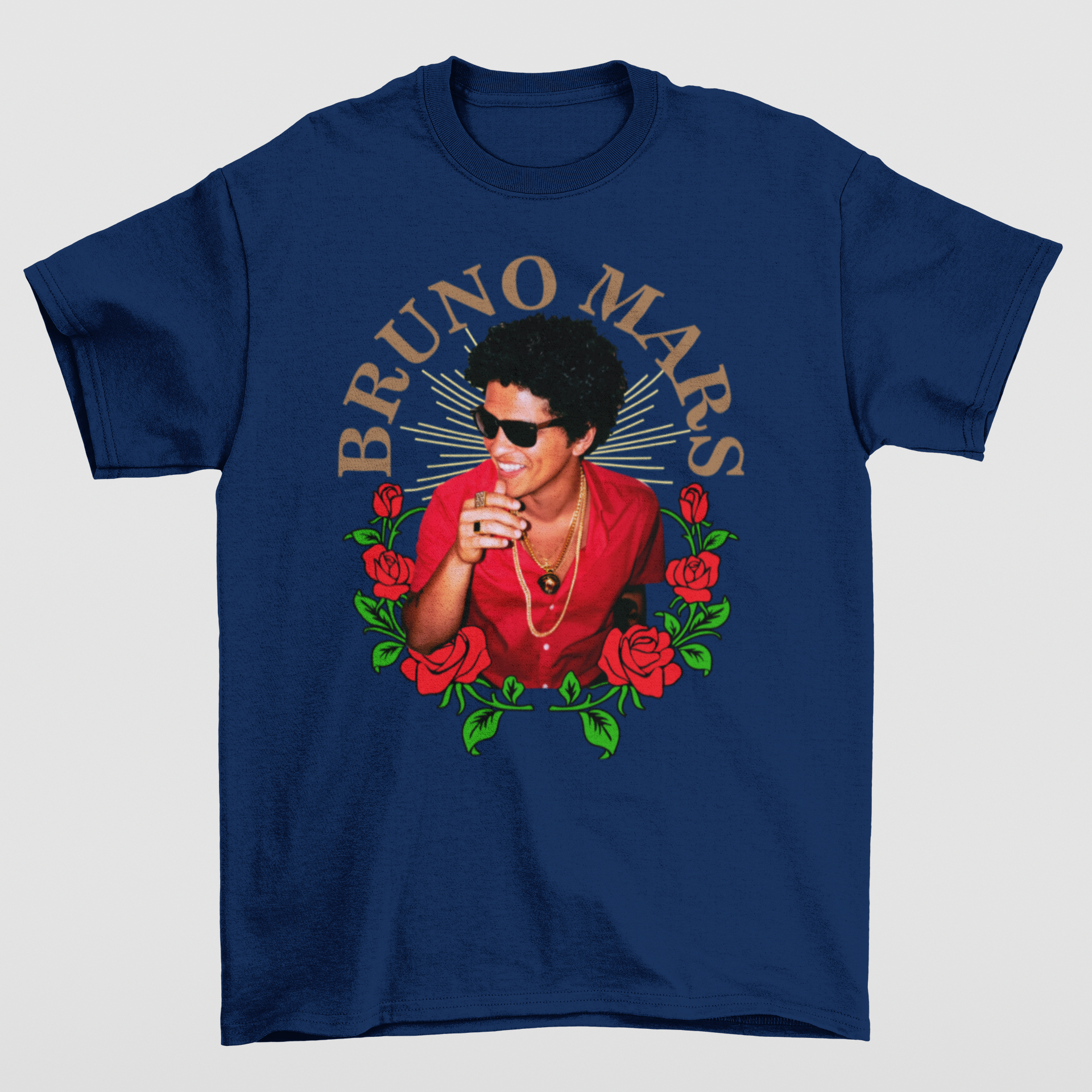 Camiseta Básica Bruno Mars Rosas- azul-marinho