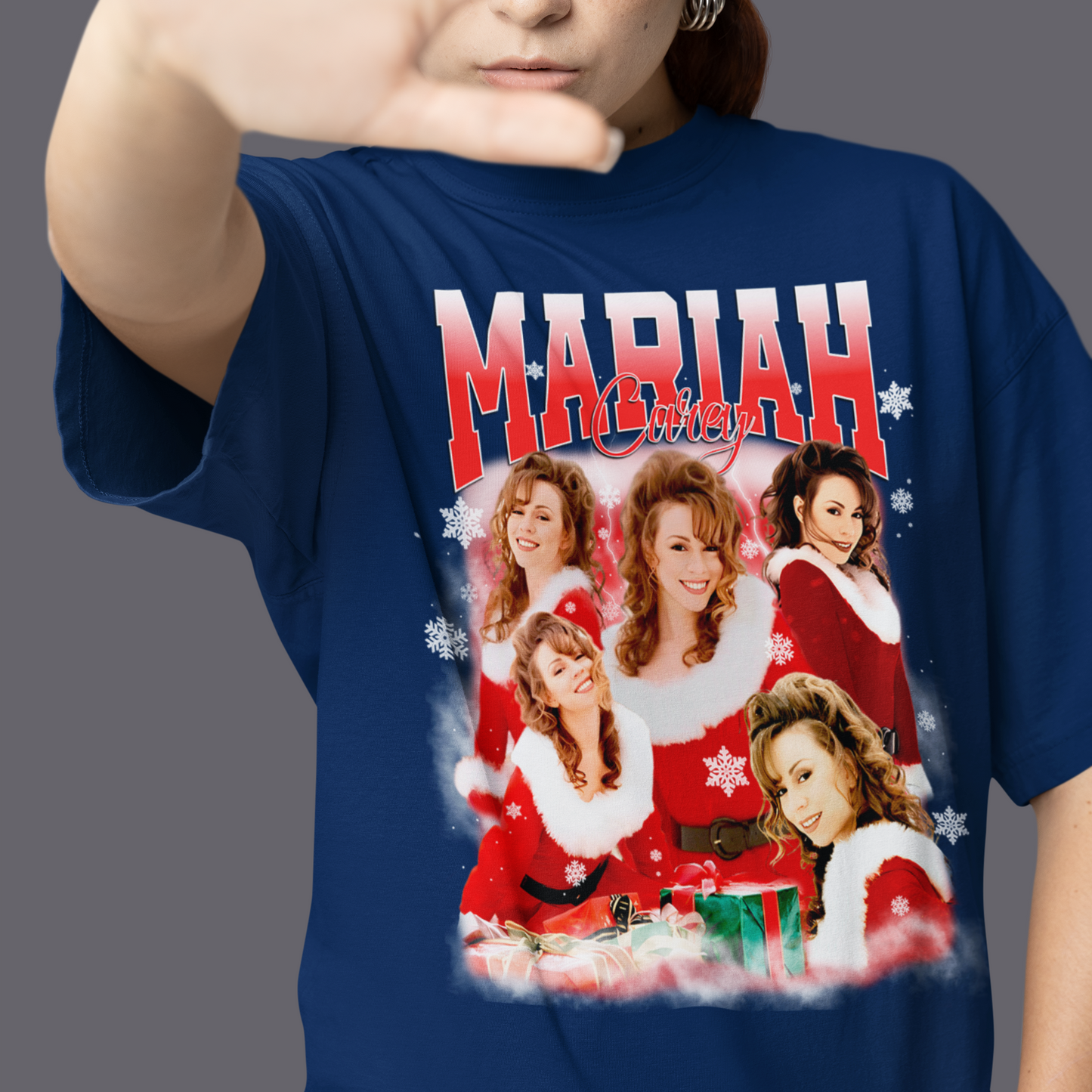 Camiseta Básica Christmas Mariah Carey- azul-marinho