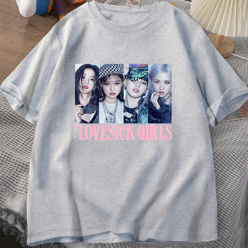 Camiseta Básica Lovesick Girls Blackpink-CINZA