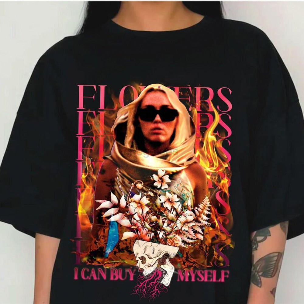 Camiseta Básica Miley Cyrus Flowers I Can Buy Myself