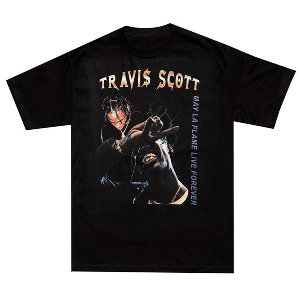Camiseta Básica Travis Scott Flame Live Forever