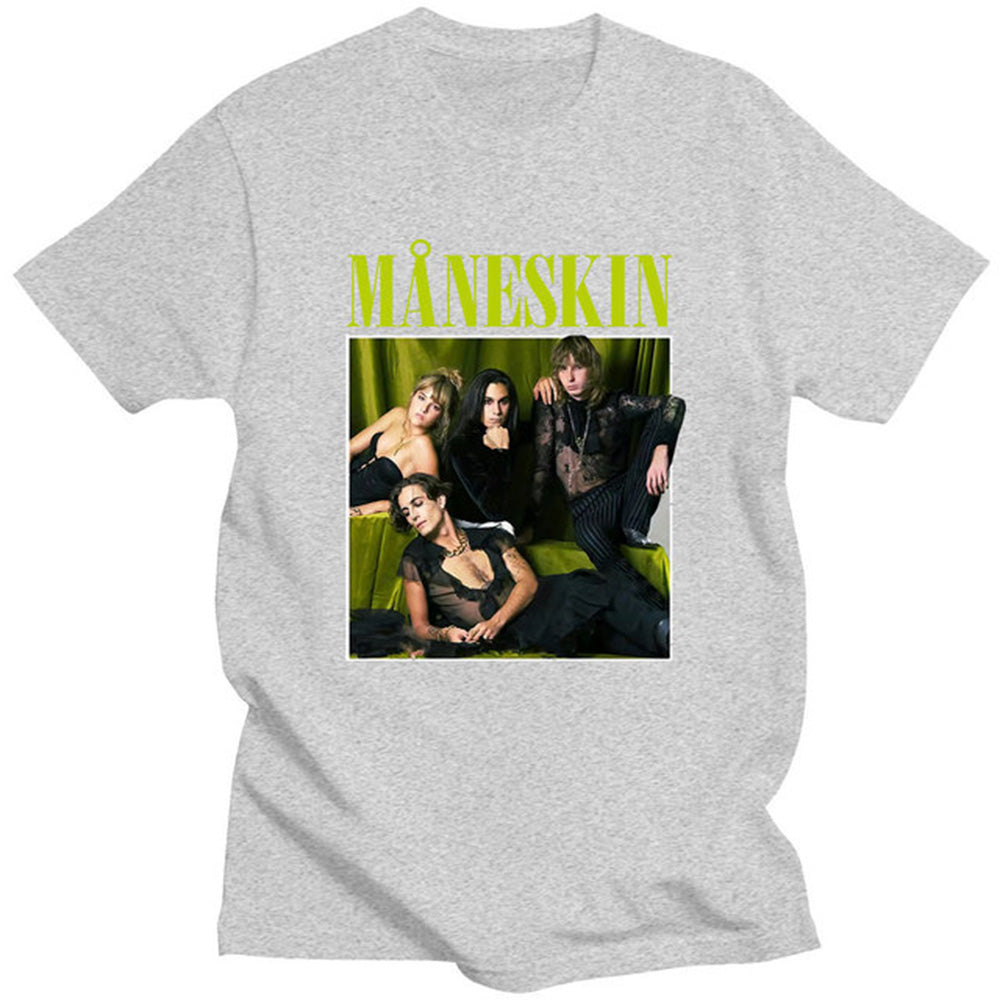 Camiseta Básica Maneskin Banda - cinza