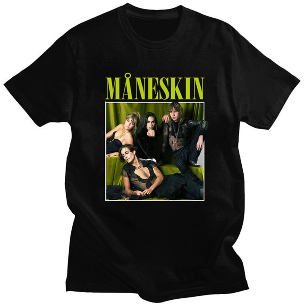 Camiseta Básica Maneskin Banda - preto
