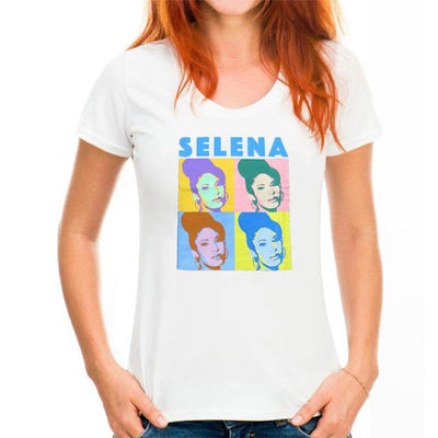 Camiseta Básica Selena Faces Colors - branco